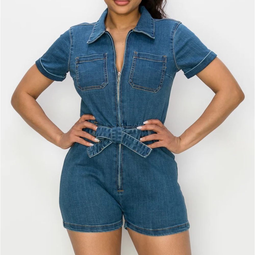 Jean Short romper brand new without tags!